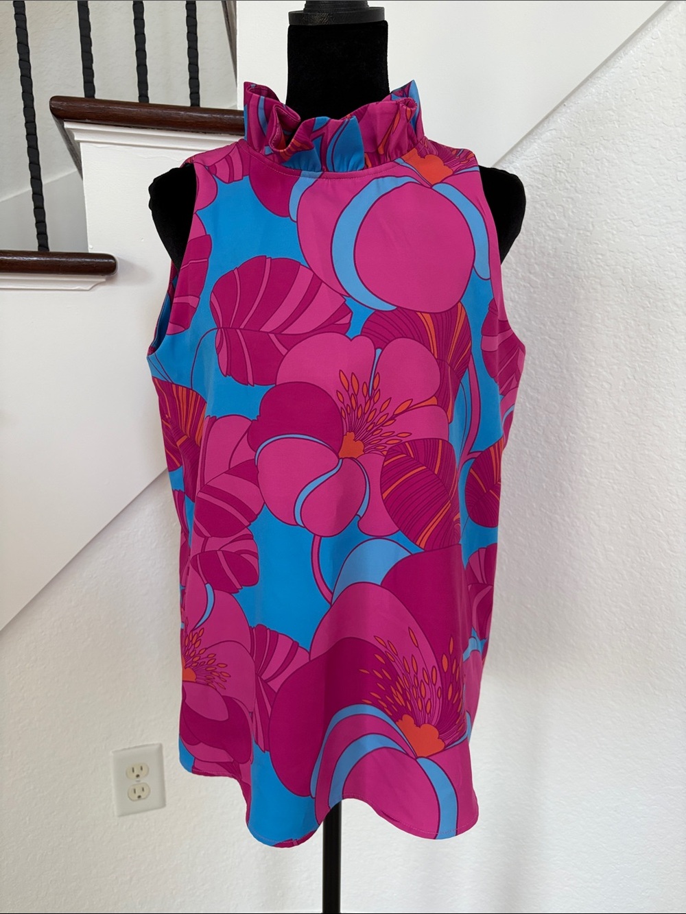 Tuckernuck Floral Ruffle Mock Neck Camisole - Pink & Blue